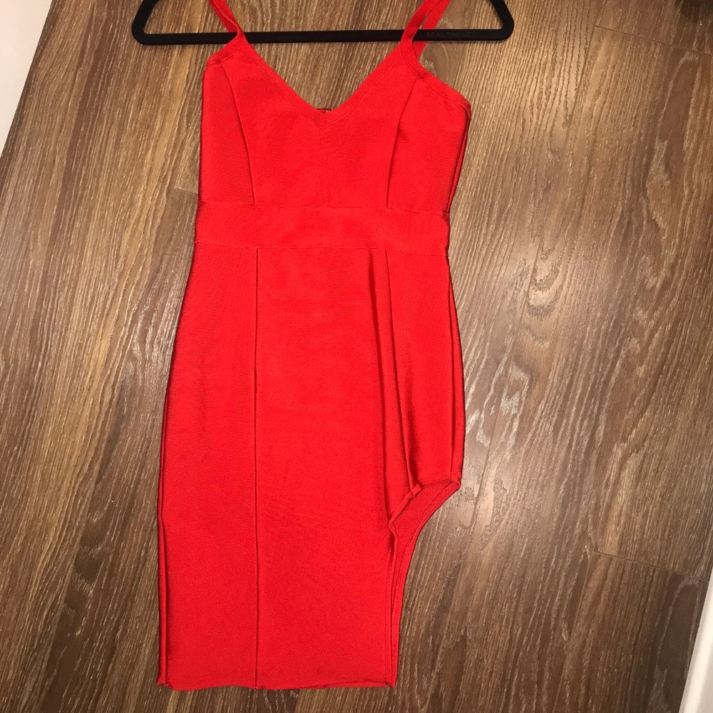 Sexy red bodycon dress with slit SOLD